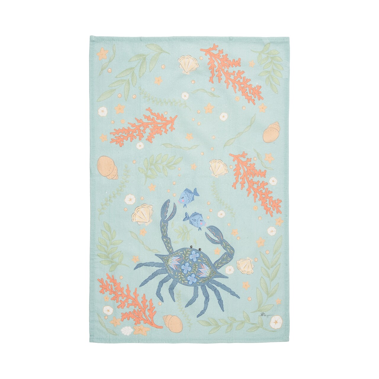 Blue Crab Coral Printed Kitchen Towel